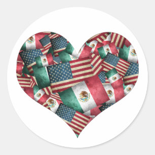 Mexikanische/amerikanische Flaggen Herz Runder Aufkleber