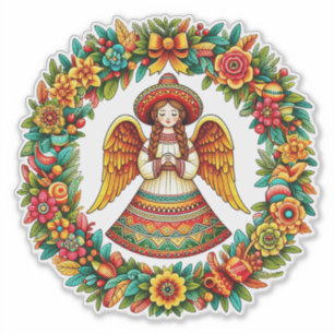 Mexikanische Angel-Girl-Blume illustrieren Kunstwe Aufkleber