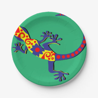 Mexikanische Artblauer, gelber und roter Gecko Pappteller