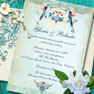 Mexikanische Barock-Kolibri-Blumen-Hochzeit Einladung
