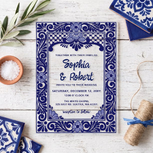 Mexikanische Blaue Talavera-Hochzeit Acryleinladungen