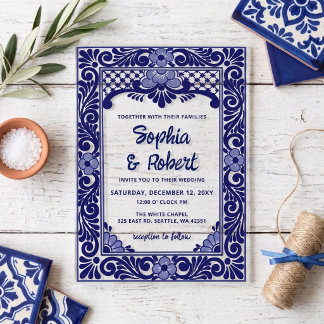 Mexikanische Blaue Talavera-Hochzeit Acryleinladungen