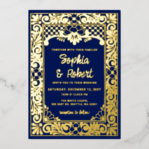 Mexikanische Blaue Talavera-Hochzeit Folieneinladung