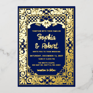 Mexikanische Blaue Talavera-Hochzeit Folieneinladung