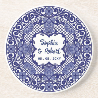 Mexikanische Blaue Talavera-Hochzeit Getränkeuntersetzer