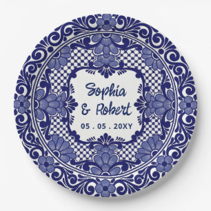 Mexikanische Blaue Talavera-Hochzeit Pappteller