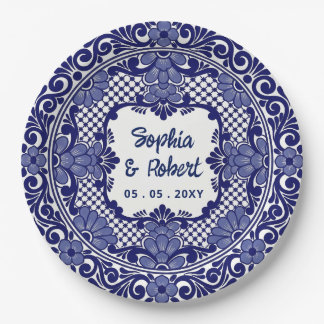 Mexikanische Blaue Talavera-Hochzeit Pappteller