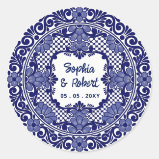 Mexikanische Blaue Talavera-Hochzeit Runder Aufkleber