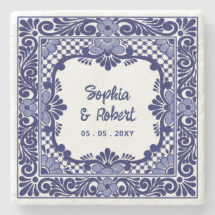 Mexikanische Blaue Talavera-Hochzeit Steinuntersetzer