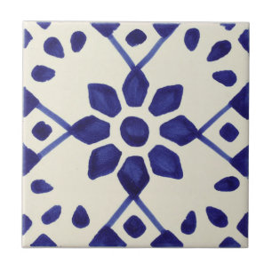 Mexikanische blaue und weiße handbemalte Fliese
