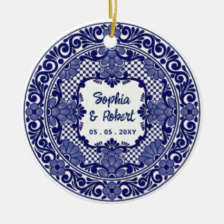 Mexikanische Blue Talavera Hochzeit Keramik Ornament