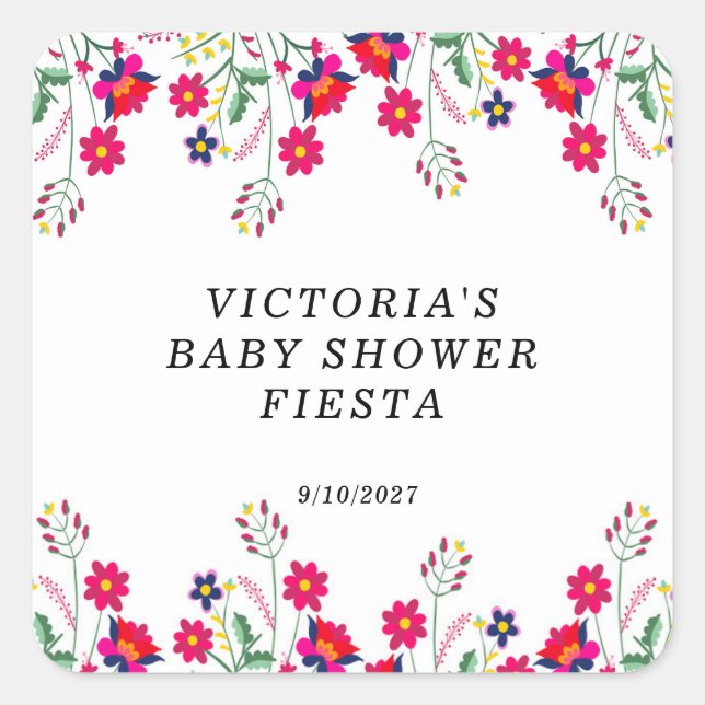 Mexikanische Blume Babydusche Fiesta Quadratischer Aufkleber (Vorderseite)