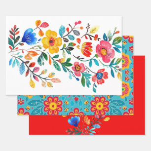 Mexikanische Blumen Geschenkpapier Set