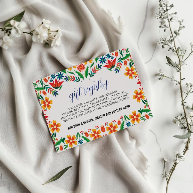 mexikanische Blumenfarben Botanische Blume Hochzei Begleitkarte (Mexican Floral Colorful Botanical Flowers Wedding Enclosure Card)
