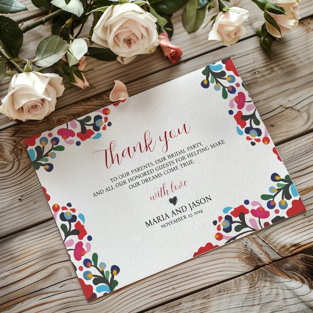 mexikanische Blumenfarben Botanische Blume Hochzei Dankeskarte (Mexican Floral Colorful Botanical Flowers Wedding Thank You Card)