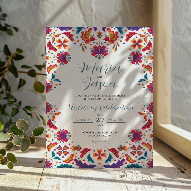 mexikanische Blumenfarben Botanische Blume Hochzei Einladung (Mexican Floral Colorful Botanical Flowers Wedding Invitation)