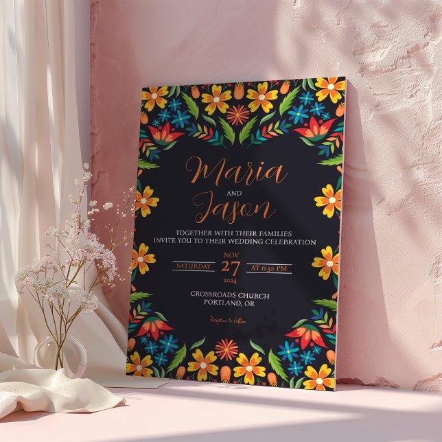 mexikanische Blumenfarben Botanische Blume Hochzei Einladung (Mexican Floral Colorful Botanical Flowers Wedding Invitation)