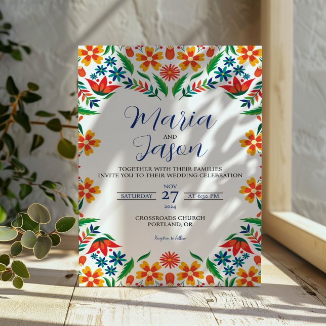 mexikanische Blumenfarben Botanische Blume Hochzei Einladung (Mexican Floral Colorful Botanical Flowers Wedding Invitation)