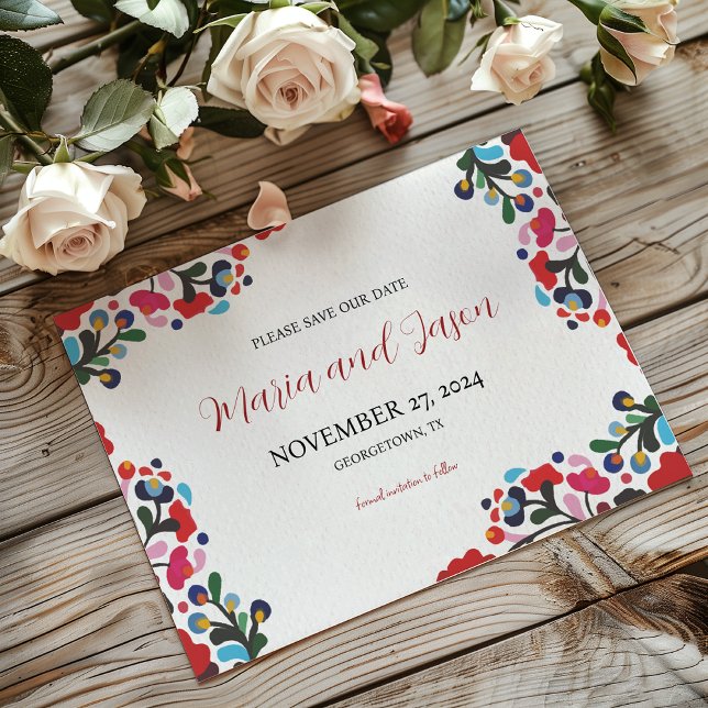 mexikanische Blumenfarben Botanische Blume Hochzei Save The Date (Mexican Floral Colorful Botanical Flowers Wedding Save The Date)
