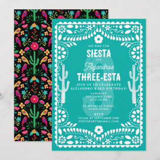 Mexikanische Blumenparty Türkis Three-Esta 3. Gebu Einladung