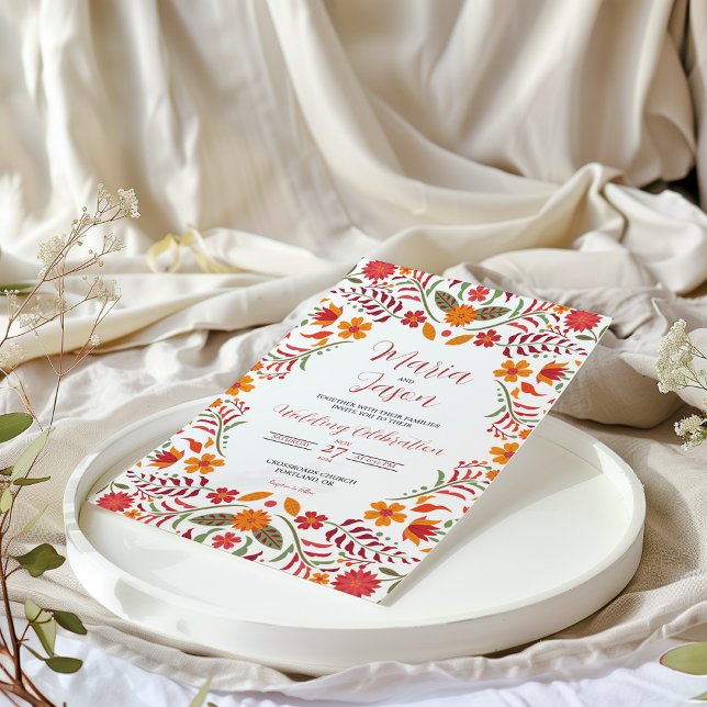 Mexikanische Blumenzwiese Boda Fiesta farbenfrohe  Einladung (Mexican Floral Boda Fiesta Colorful Wedding Invitation)