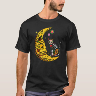 Mexikanische Calavera-Katze mit Mond Dia de Muerto T-Shirt