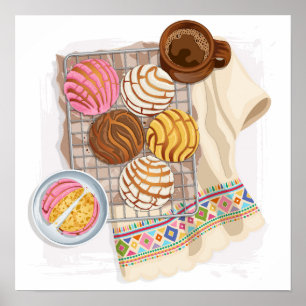 Mexikanische Conchas Pan Dulce und Champurrado Poster