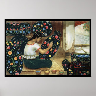 Mexikanische Dame malte farbenfrohe, lebendige Tel Poster