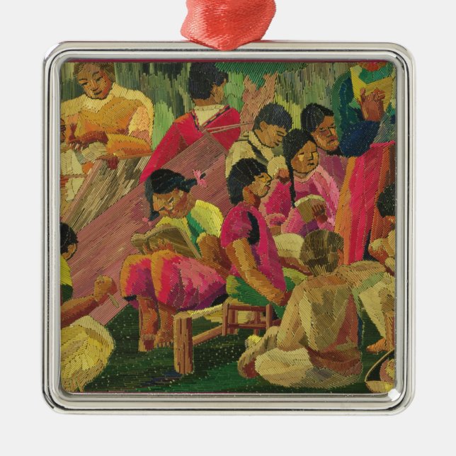 Mexikanische Dorfszene Silbernes Ornament (Vorne)