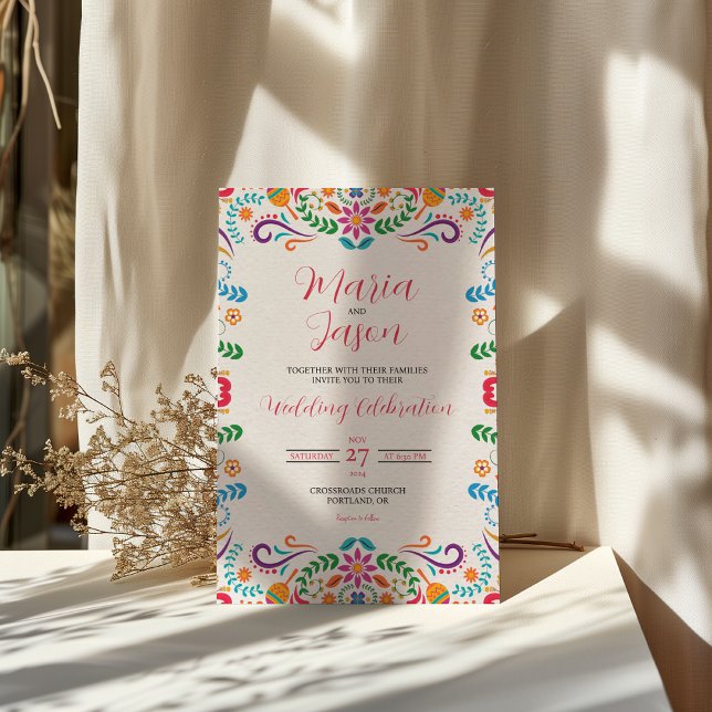 Mexikanische Elegante farbenfrohe Blumenfeier Hoch Einladung (Mexican Elegant Colorful Floral Fiesta Wedding Invitation)