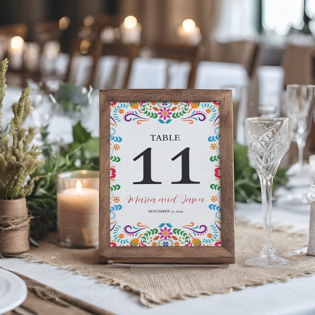 Mexikanische Elegante farbenfrohe Blumenfeier Hoch Tischnummer (Mexican Elegant Colorful Floral Fiesta Wedding Table Number)