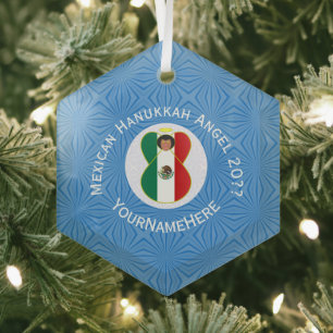 Mexikanische Engel Chanukka-Flagge Personalisiert  Ornament Aus Glas
