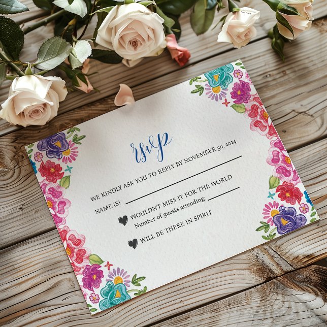 mexikanische farbenfrohe botanische Fiesta Wedding RSVP Karte (Mexican Colorful Floral Botanical Fiesta Wedding RSVP Card)