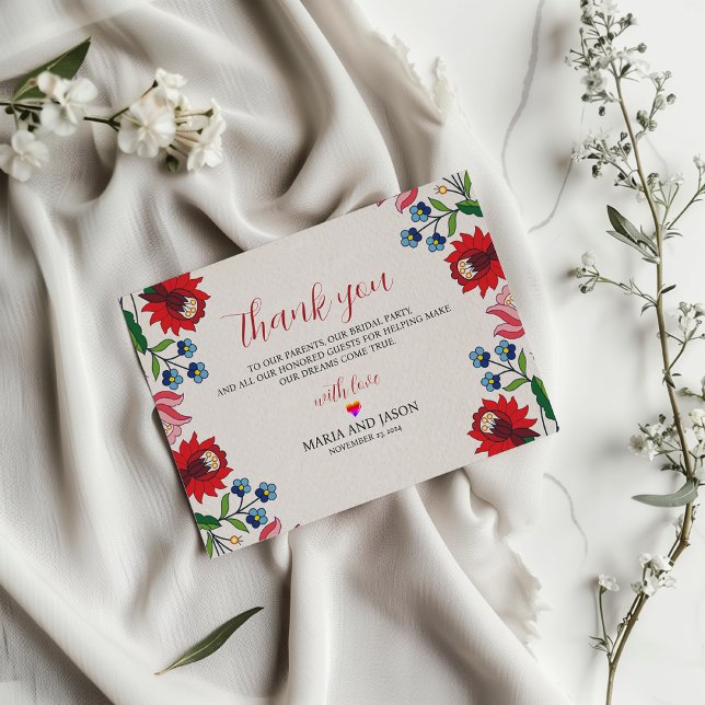 mexikanische farbenfrohe botanische Hochzeit Dankeskarte (Mexican Colorful Floral Botanical Modern Wedding Thank You Card)