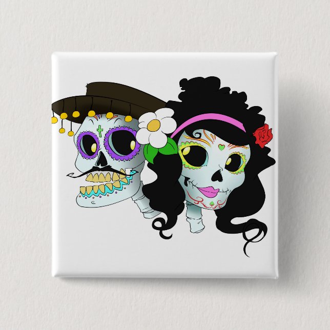 Mexikanische festliche Schädel-Paare Button (Vorderseite)