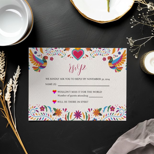 Mexikanische Fiesta Blume Botanische Hochzeit RSVP Karte (Mexican Fiesta Colorful Flowers Botanical Wedding RSVP Card)