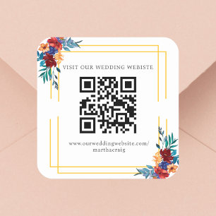 Mexikanische Fiesta-Blume Hochzeit QR-Code Quadratischer Aufkleber