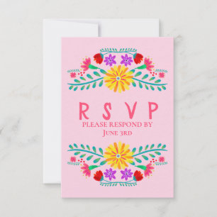Mexikanische Fiesta-Blume Rosa Quinceanera RSVP Karte