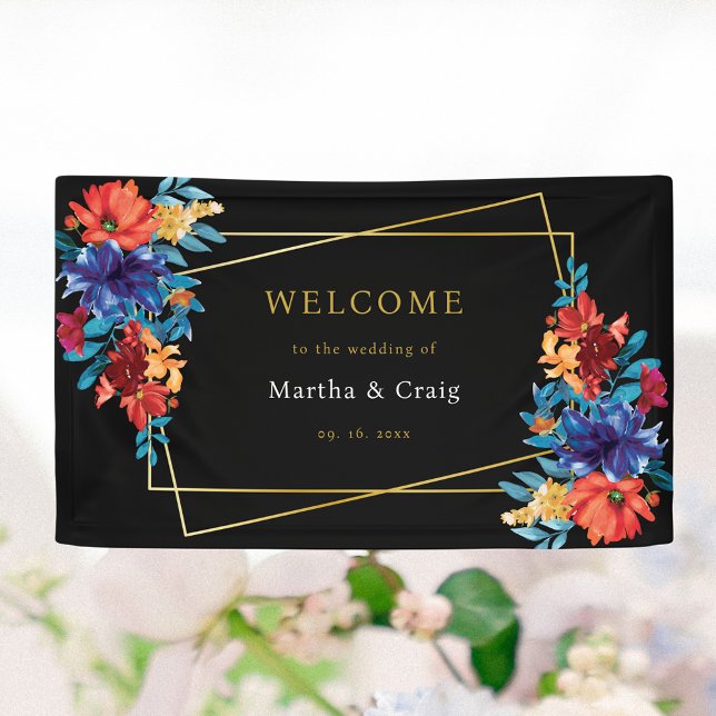 Mexikanische Fiesta Blume Wedding Black Willkommen Banner (Von Creator hochgeladen)