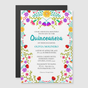 Mexikanische Fiesta-Blumen 15. Geburtstag Quincean Magneteinladung