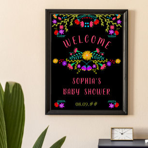 Mexikanische Fiesta-Blumen-Baby-Shower-Willkommen Poster