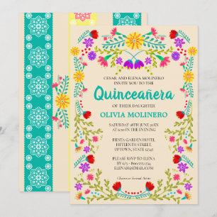 Mexikanische Fiesta Blumen Champagner Quinceanera Einladung