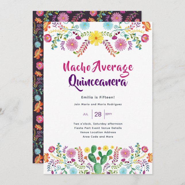Mexikanische FIESTA Bridal Dusche Einladung Folk A (Vorne/Hinten)