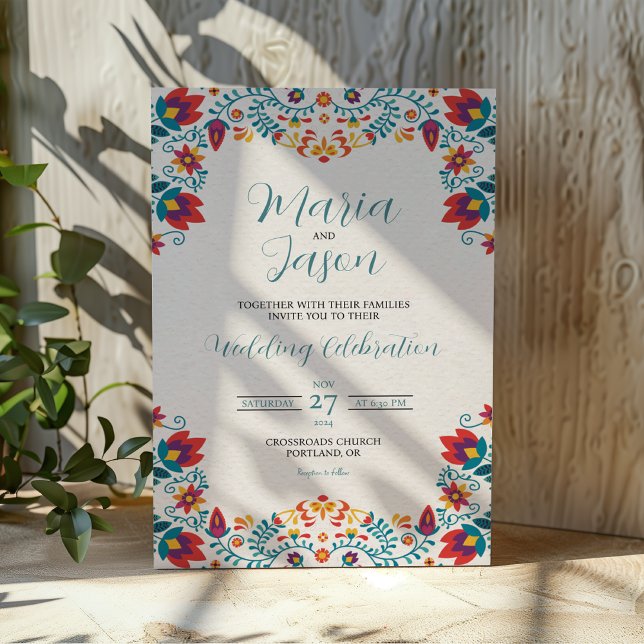 Mexikanische Fiesta Elegante farbenfrohe Blumenhoc Einladung (Mexican Fiesta Elegant Colorful Floral Wedding Invitation)
