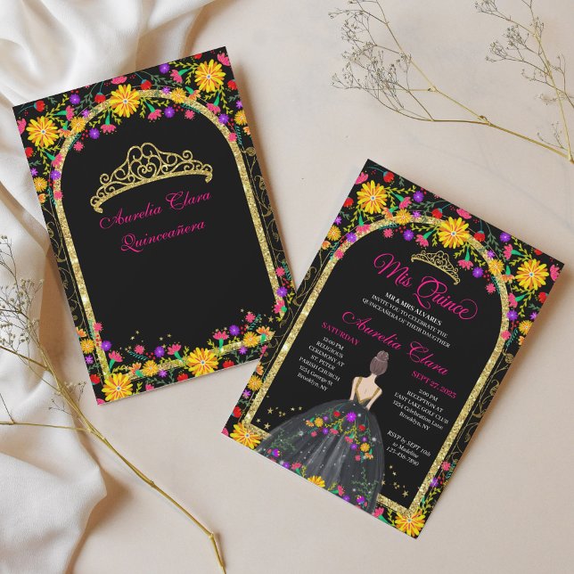 Mexikanische Fiesta-Flora-Prinzessin Gold Quincean Einladung (Von Creator hochgeladen)