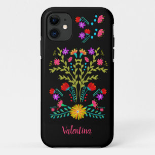 Mexikanische Fiesta-Folk-Art-Blumen Schwarz Person Case-Mate iPhone Hülle