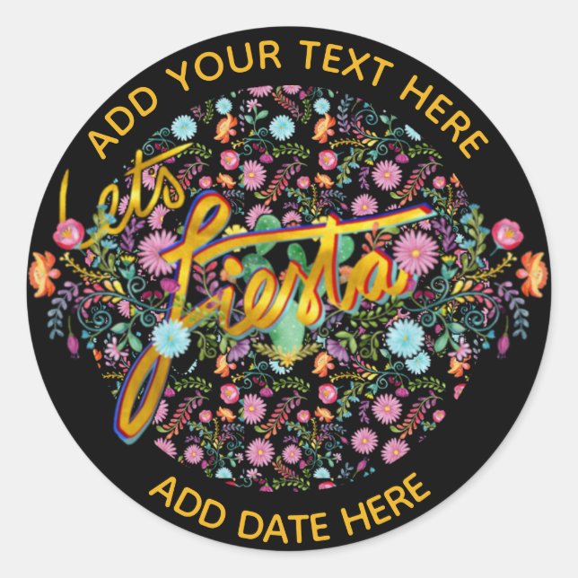 Mexikanische Fiesta Folk Blume Personalisiert Runder Aufkleber (Vorderseite)