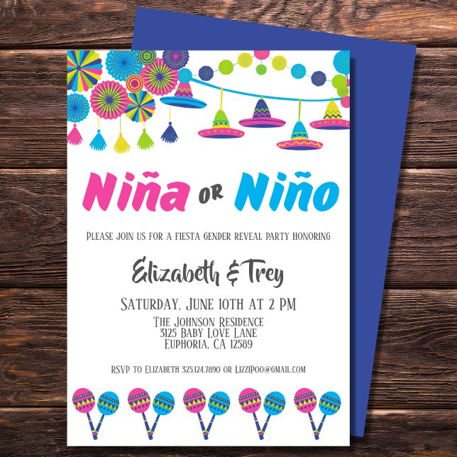 mexikanische Fiesta Gender Reveal Niña oder Niño Einladung (Have a fiesta to celebrate the gender of your new baby with this cute Mexican inspired invitation)