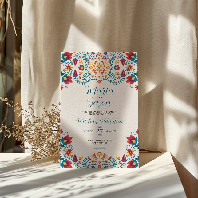 Mexikanische Fiesta-Hochzeit mit bunten Botanische Einladung (Mexican Fiesta Colorful Botanical Floral Wedding Invitation)
