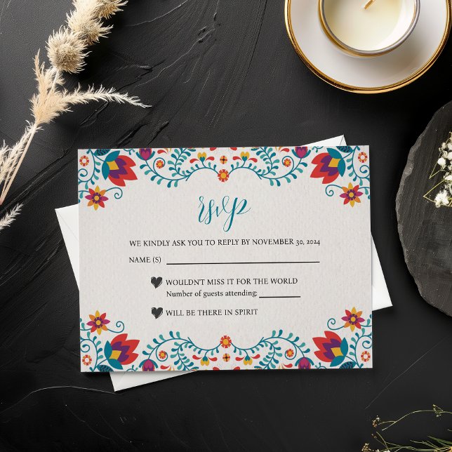 Mexikanische Fiesta-Hochzeit mit bunten Botanische RSVP Karte (Mexican Fiesta Colorful Botanical Floral Wedding RSVP Card)